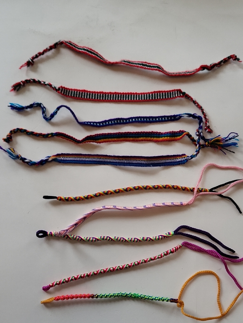 10 Handmade Colorful Woven Friendship Bracelets - Assorted Colors